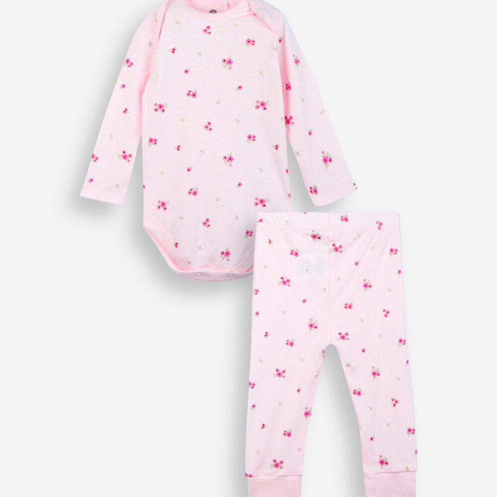 Conjunto longo infantil com body floral rosa Conjunto longo infantil com body floral rosa