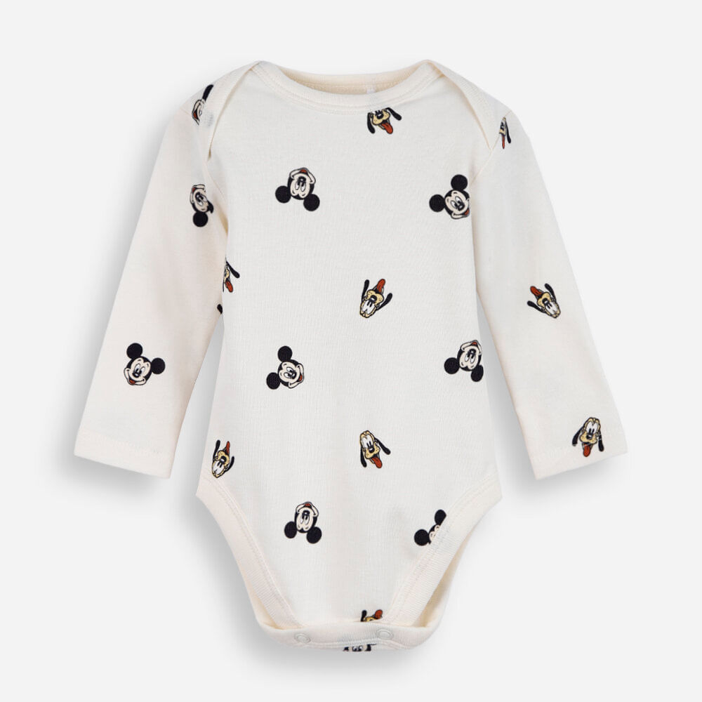 Body infantil de algodão mickey bege Body infantil de algodão mickey bege