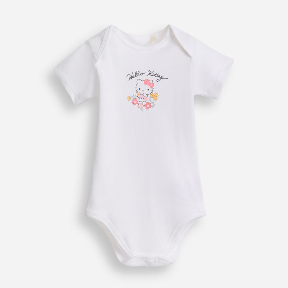 Body infantil de algodão manga curta hello kitty off white Body infantil de algodão manga curta hello kitty off white