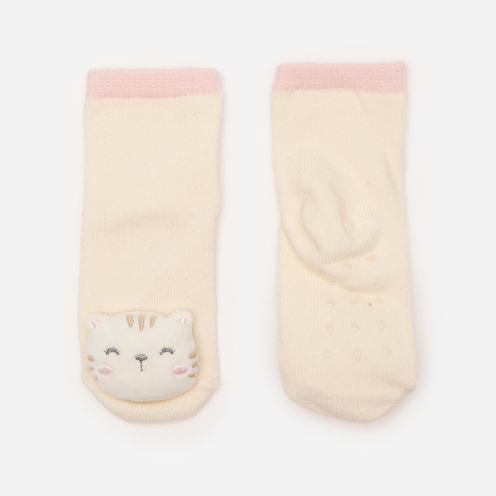 Meia infantil cano médio gatinho off white