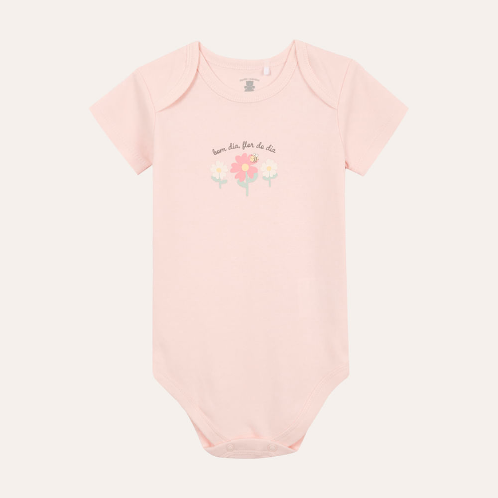 Body de algodão infantil bom dia flor do dia rosa Body de algodão infantil bom dia flor do dia rosa