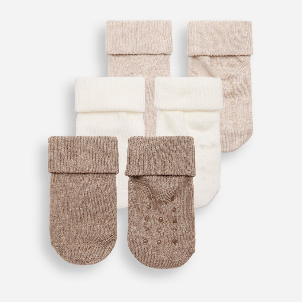 Kit de 3 meias infantis cano médio com antiderrapante colorida