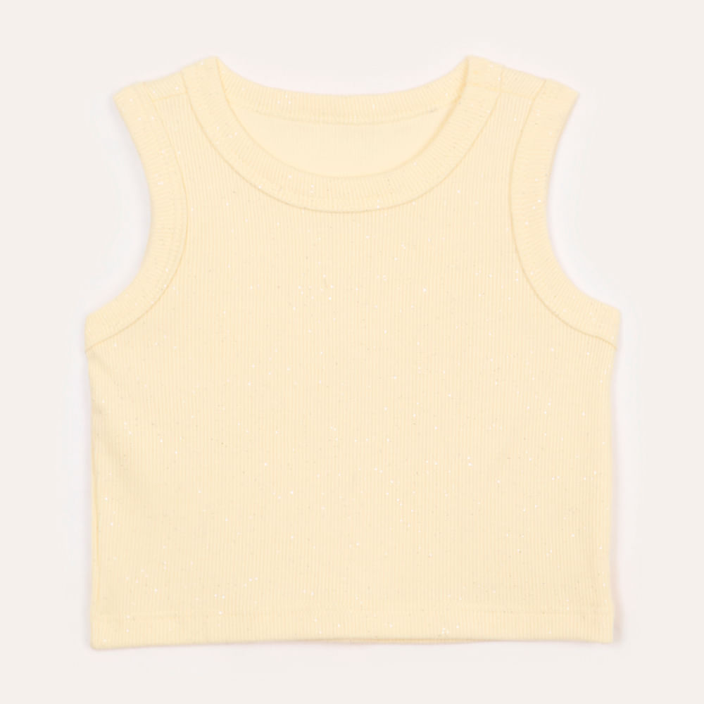 Regata de algodão infantil com glitter amarela Regata de algodão infantil com glitter amarela