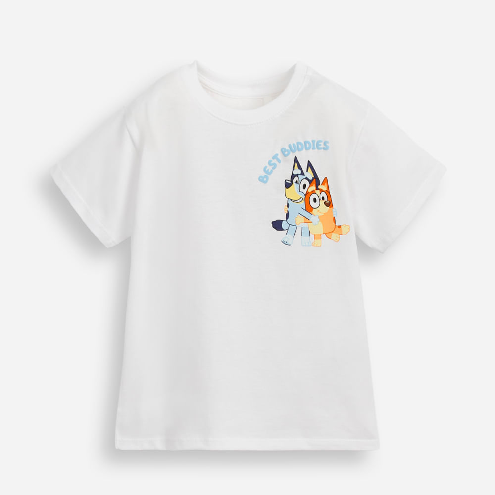 Camiseta de algodão infantil manga curta bluey off white Camiseta de algodão infantil manga curta bluey off white