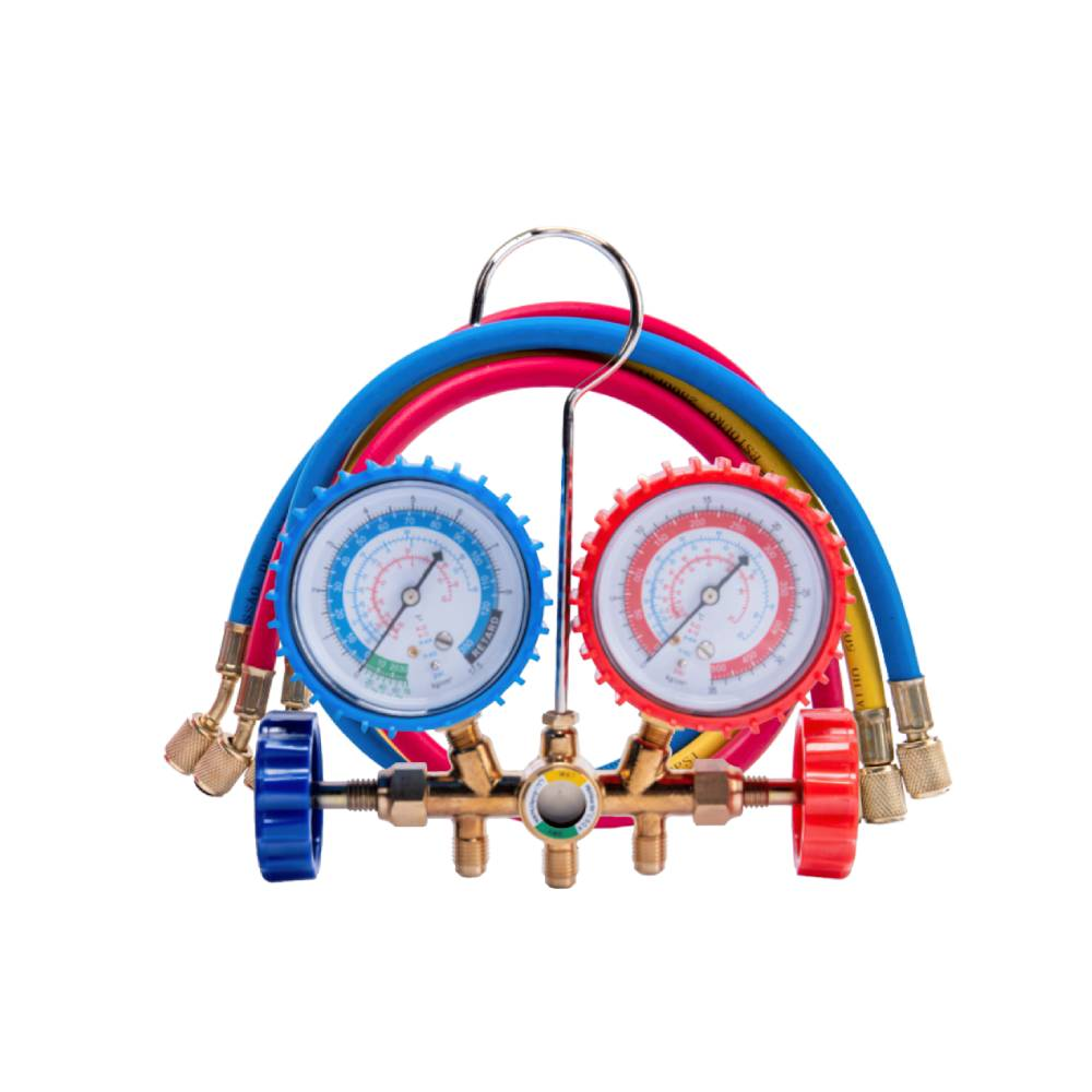 Kit Manifold com Visor e Jogo de Mangueiras 1/4 pol 90cm para R410/R32/R22/R438 Dugold DG5MF-SPLITF Kit Manifold com Visor e Jogo de Mangueiras 1/4 pol 90cm para R410/R32/R22/R438 Dugold DG5MF-SPLITF
