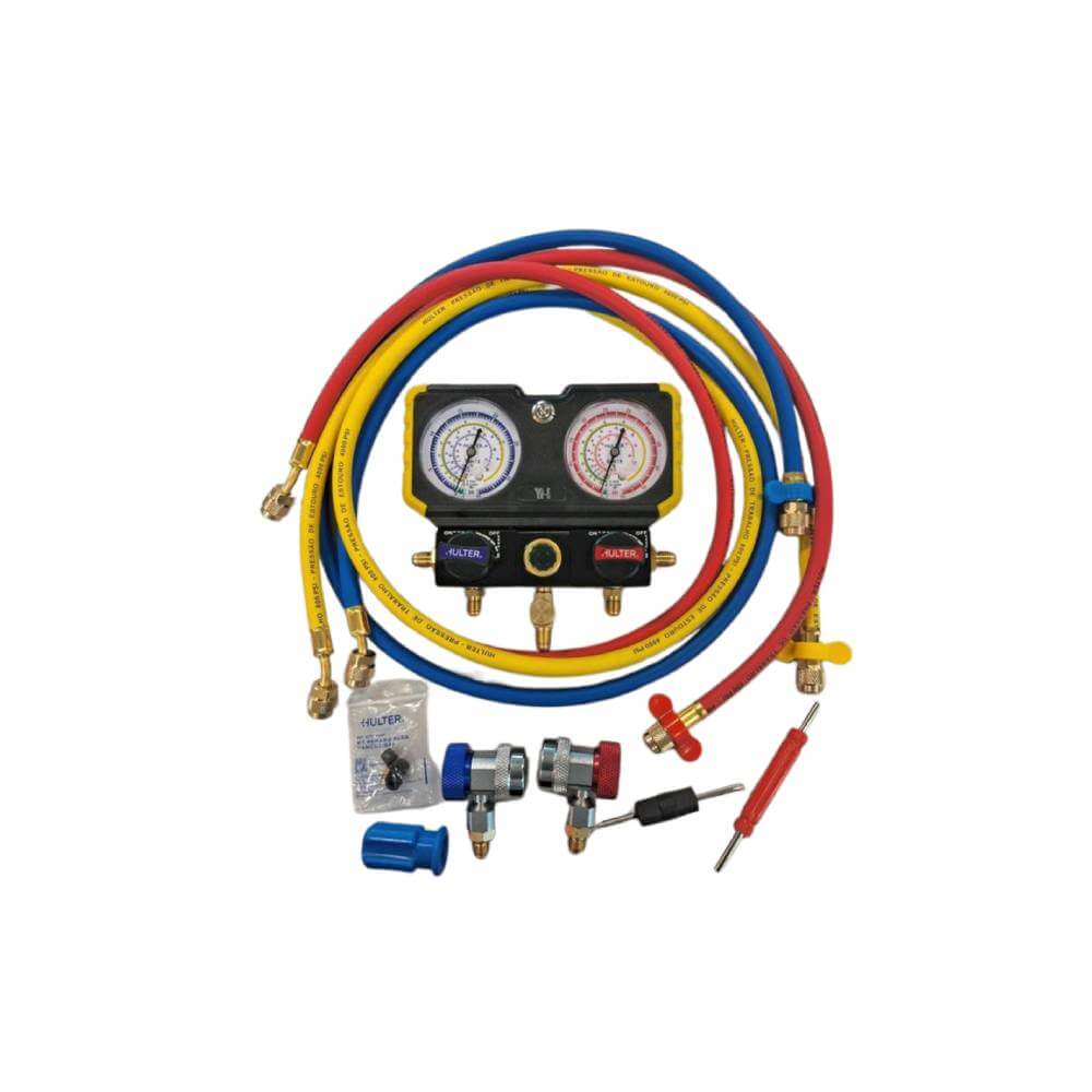 Kit Manifold Led e Jogo de Mangueiras 1/4 pol 150cm para R1234/R134/R22/R404 Hulter HT5MF-AUTOYHF Kit Manifold Led e Jogo de Mangueiras 1/4 pol 150cm para R1234/R134/R22/R404 Hulter HT5MF-AUTOYHF