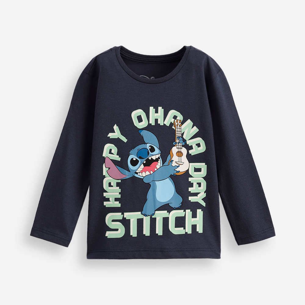 Camiseta infantil manga longa algodão stitch azul Camiseta infantil manga longa algodão stitch azul