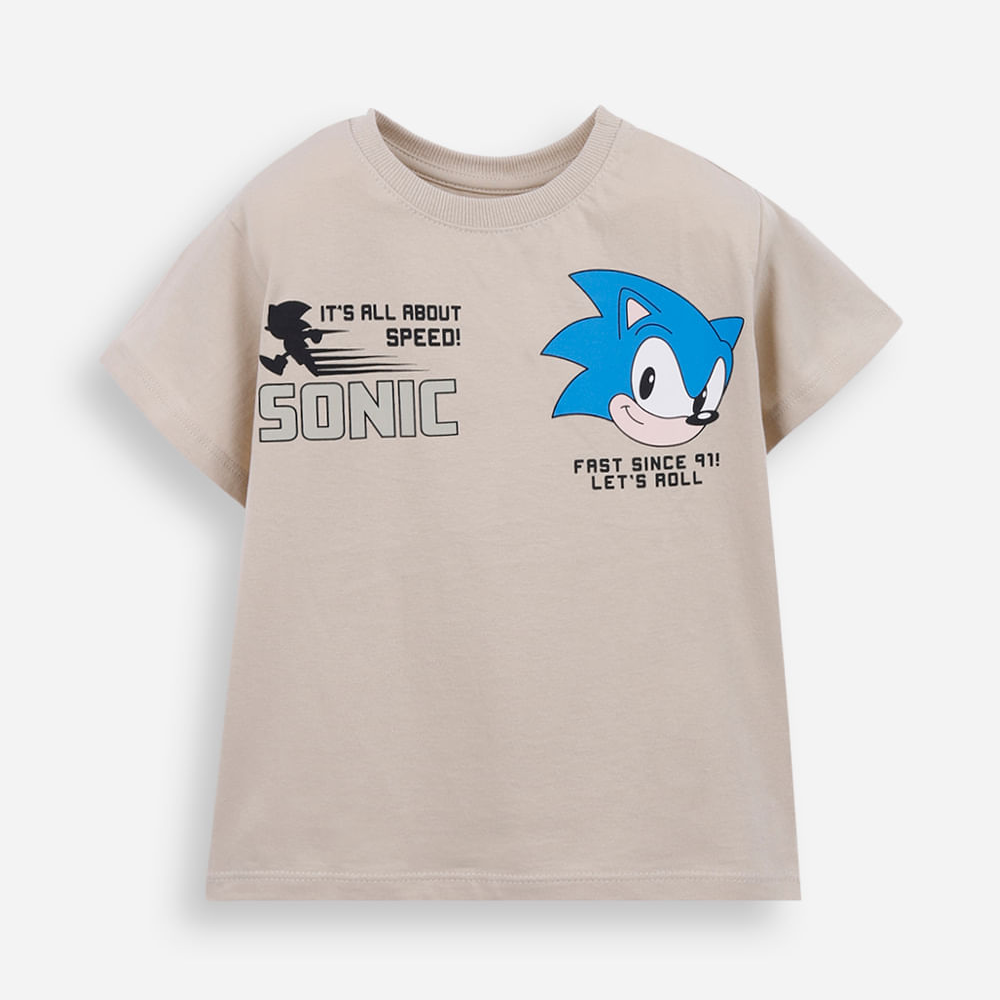 Camiseta infantil de algodão sonic bege Camiseta infantil de algodão sonic bege
