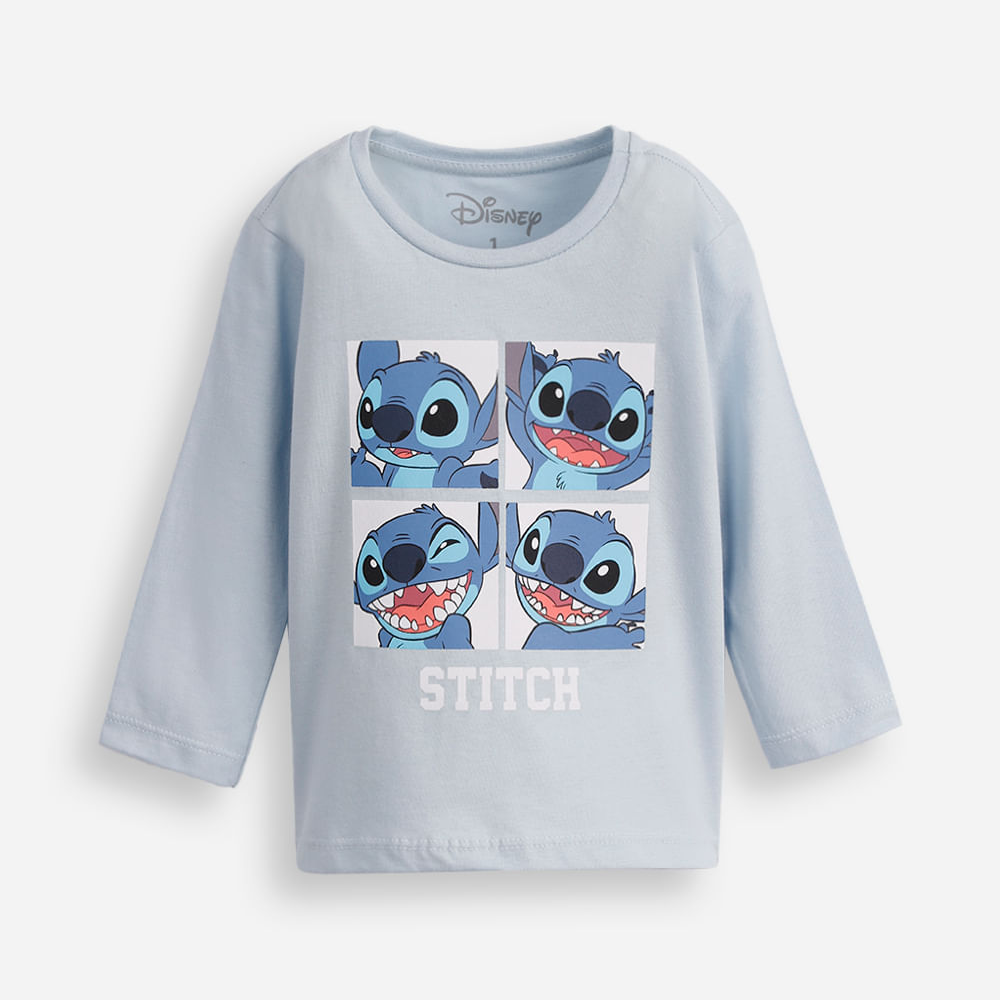 Camiseta manga longa algodão stitch azul Camiseta manga longa algodão stitch azul