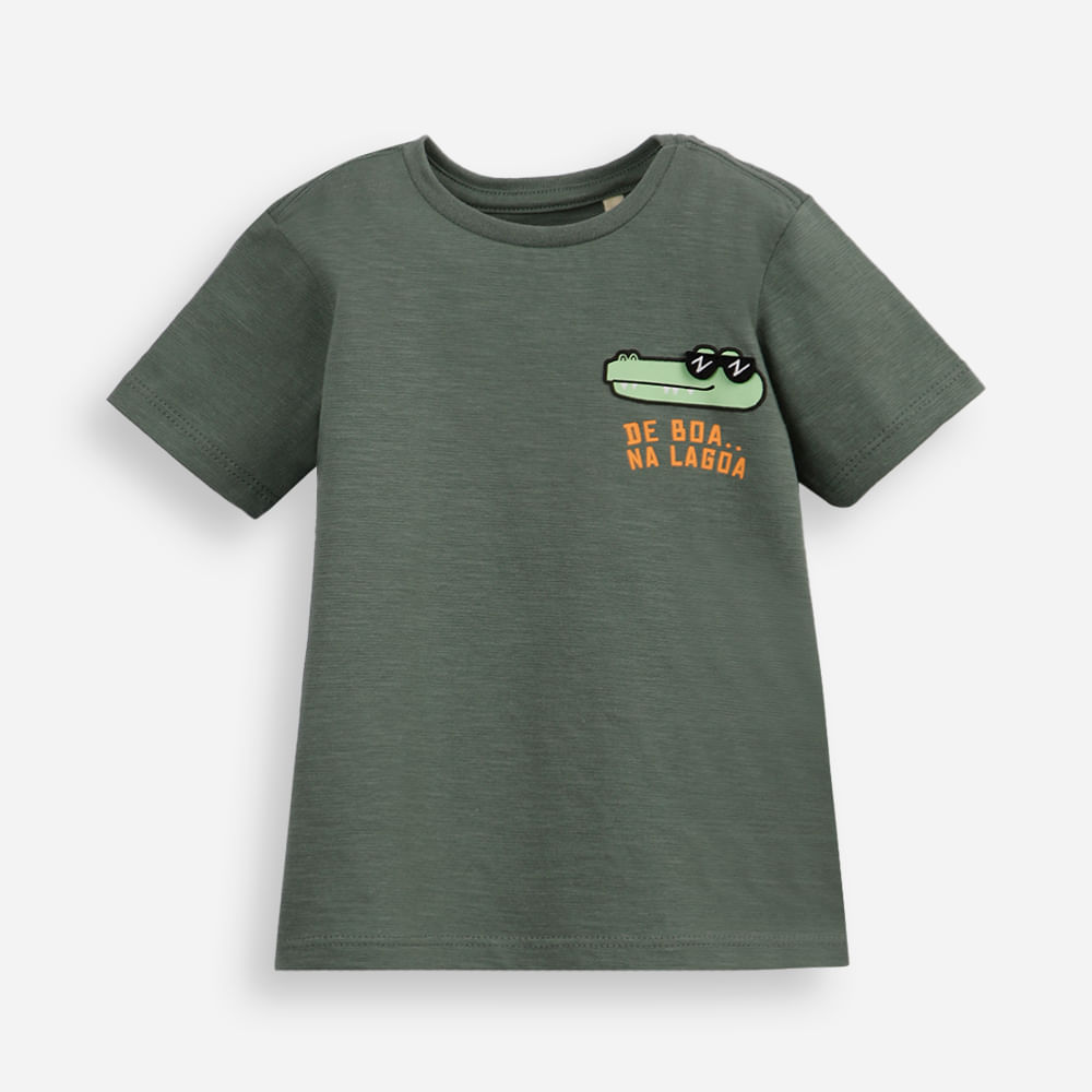 Camiseta infantil de algodão jacaré verde Camiseta infantil de algodão jacaré verde