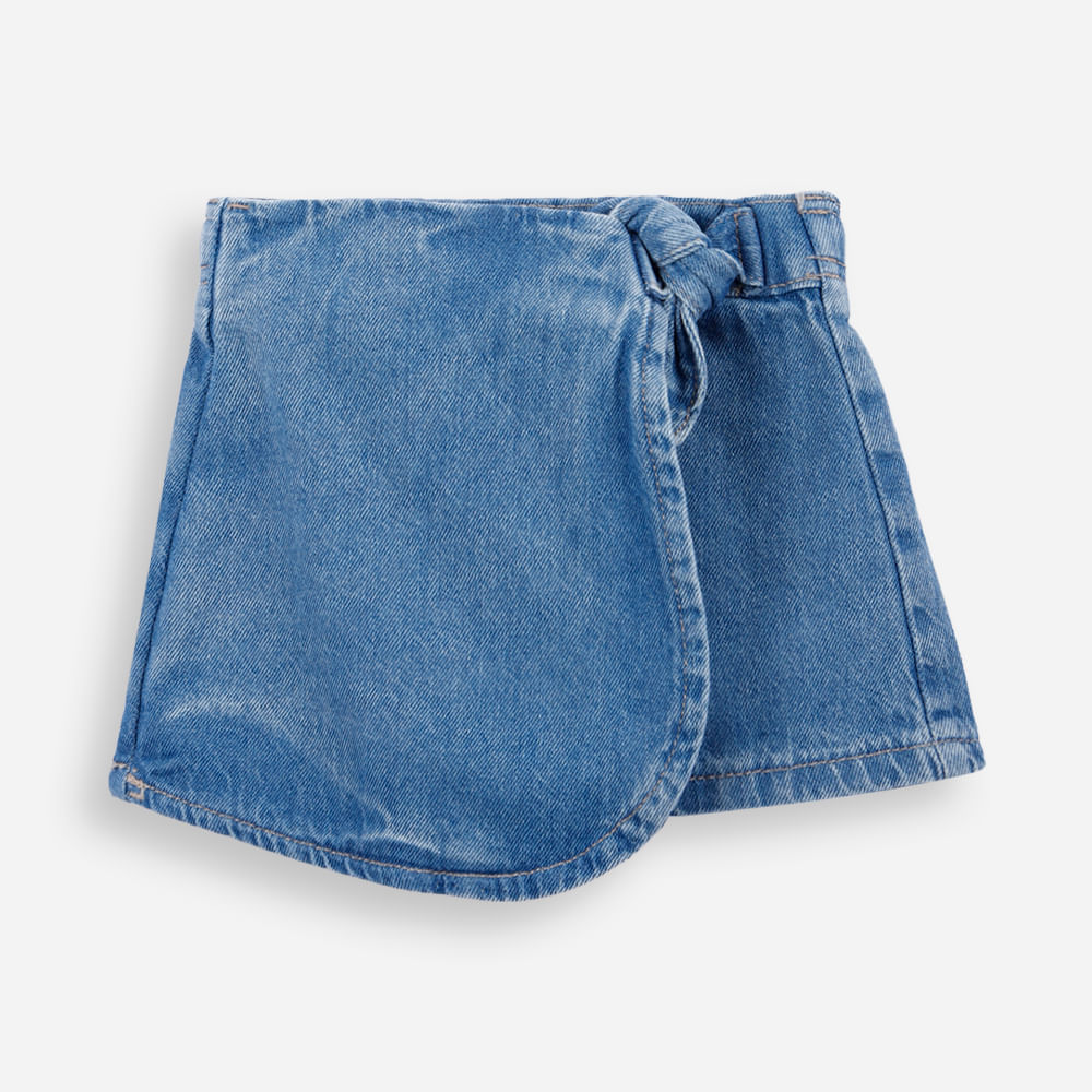 Short saia infantil jeans com amarração azul Short saia infantil jeans com amarração azul