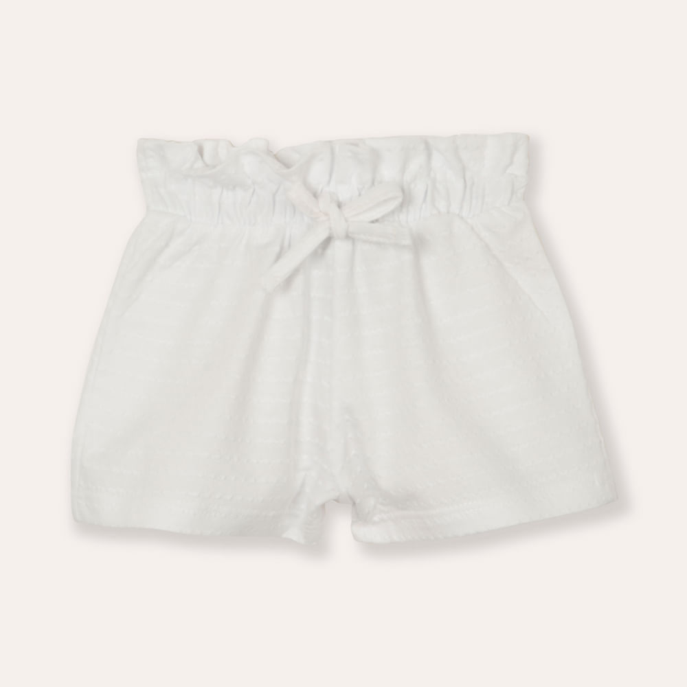 Short infantil cós com elástico texturizado off white