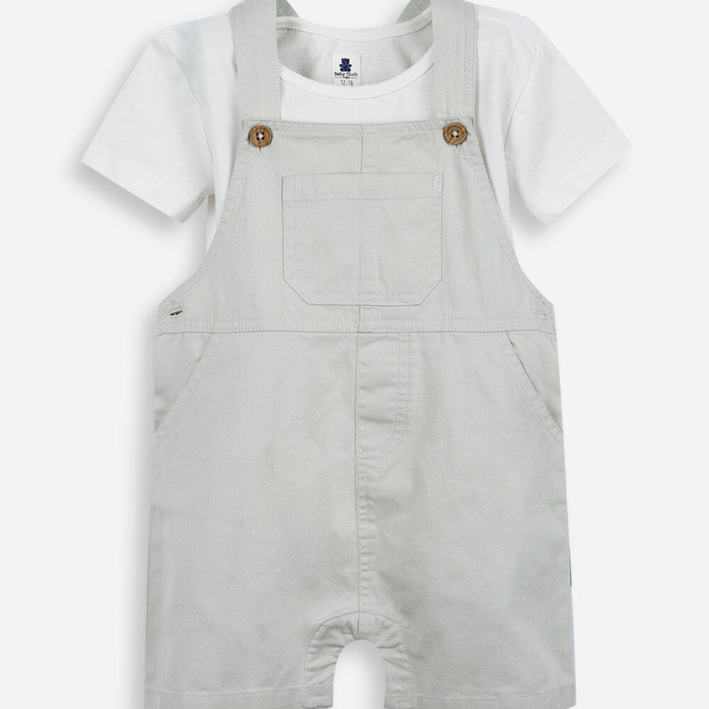 Jardineira infantil de algodão com camiseta verde Jardineira infantil de algodão com camiseta verde