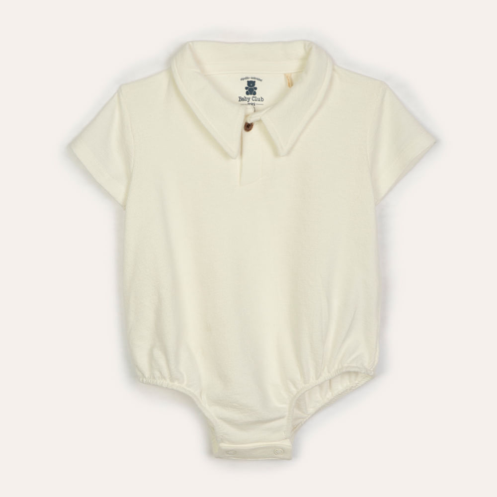 Body atoalhada com gola polo manga curta off white Body atoalhada com gola polo manga curta off white