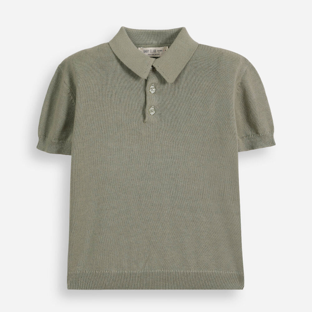 Polo infantil de tricô com mangas curtas verde Polo infantil de tricô com mangas curtas verde