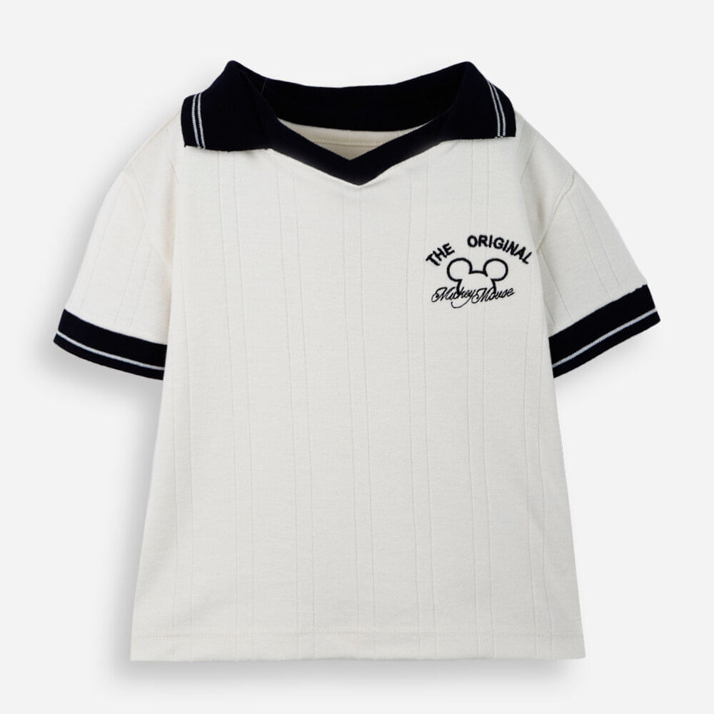 Polo infantil gola v mickey bege Polo infantil gola v mickey bege