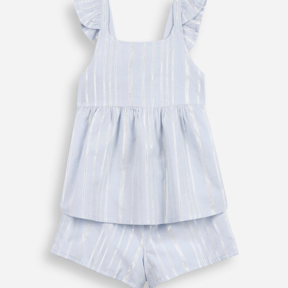 Conjunto infantil curto listrado azul
