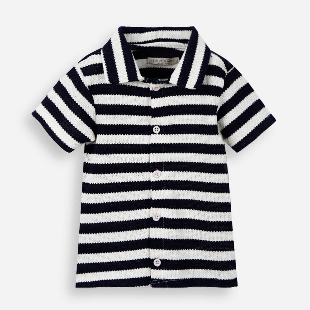 Camisa infantil malha texturizada listrada azul Camisa infantil malha texturizada listrada azul