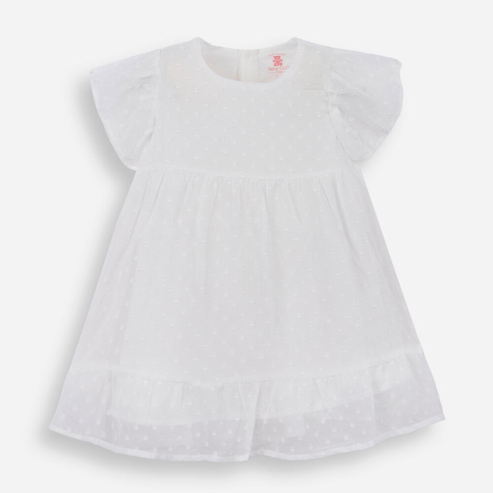 Vestido infantil manga curta poá off white