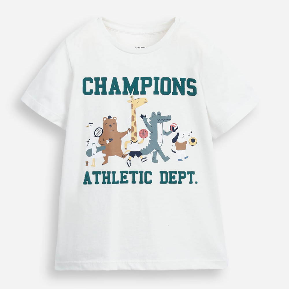 Camiseta de algodão infantil manga curta bichinhos champions cinza