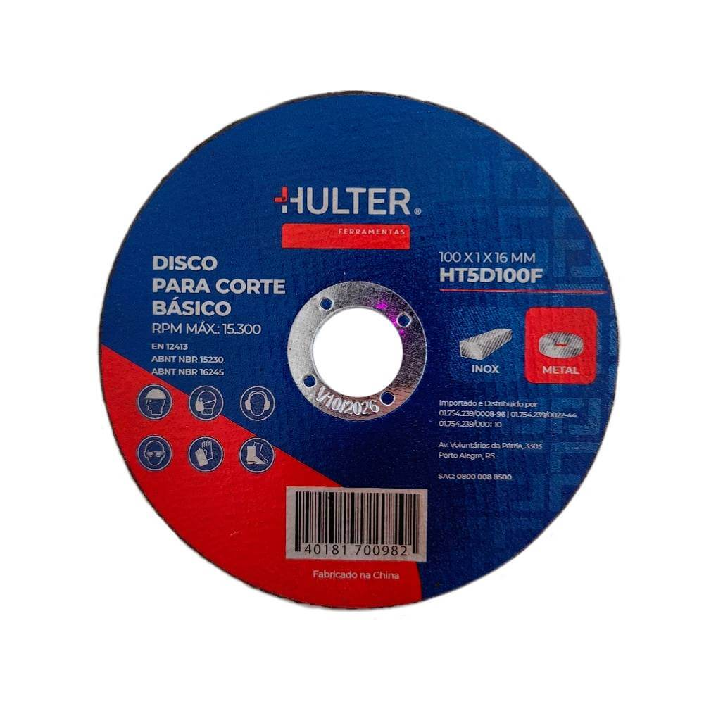 Disco de Corte Inox Metal Hulter 100x1x16mm HT5D100F 3 Unidades Disco de Corte Inox Metal Hulter 100x1x16mm HT5D100F 3 Unidades
