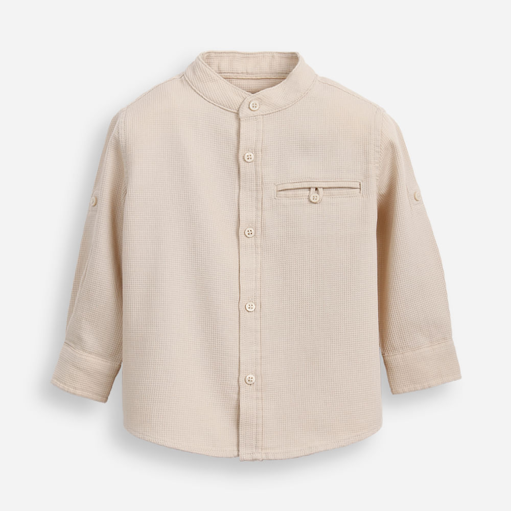 Camisa infantil manga longa gola padre bege Camisa infantil manga longa gola padre bege