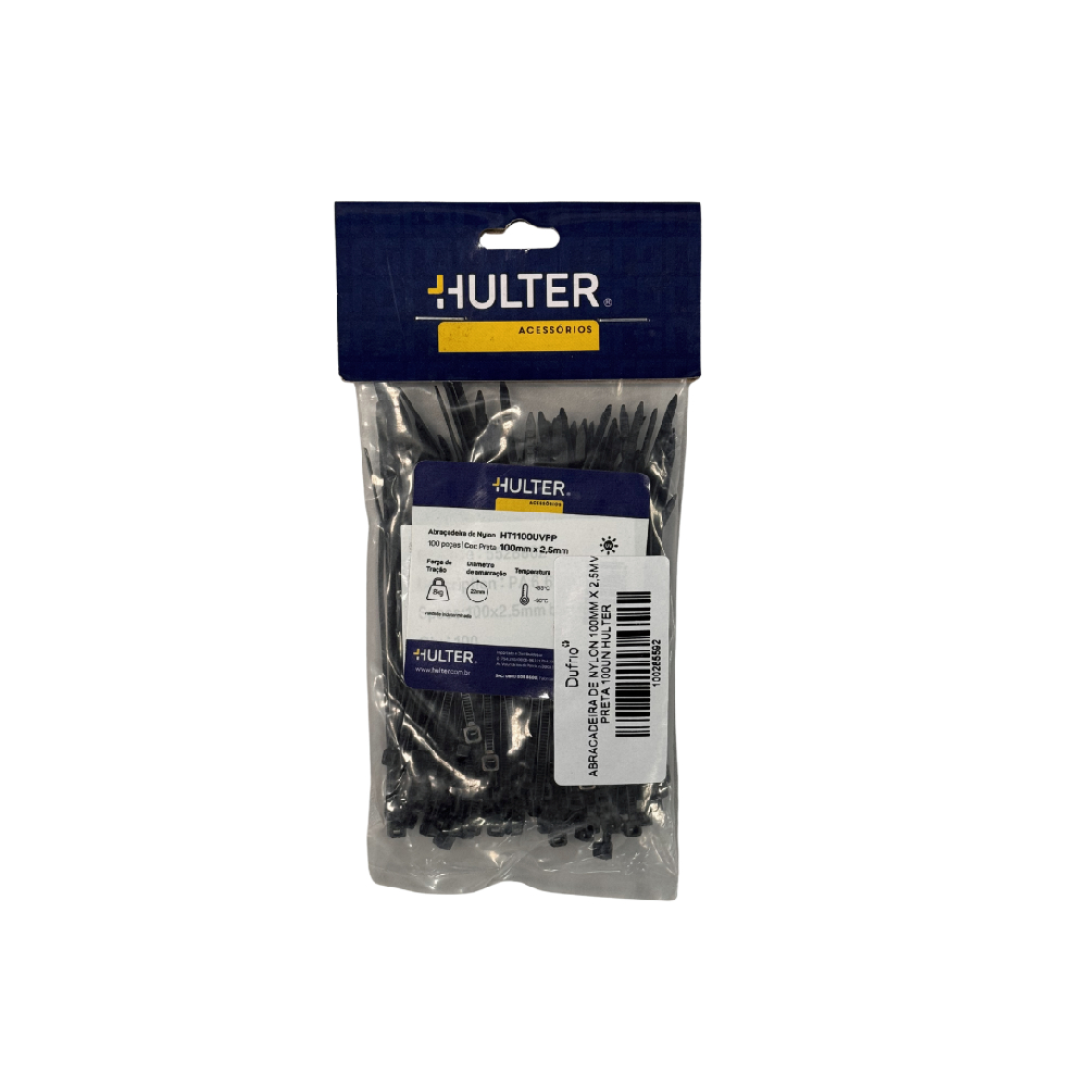 Abraçadeira Nylon 100mm X 2,5mm Preta 100 Un Hulter