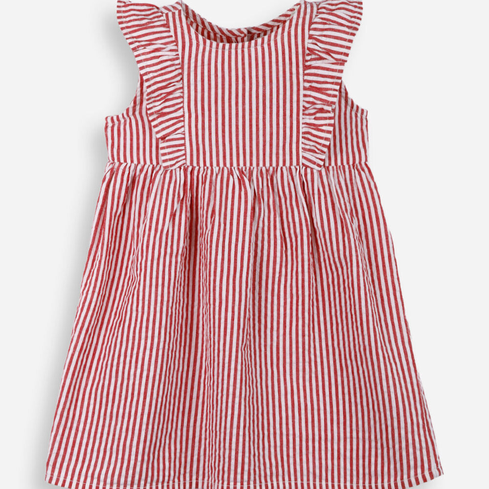 Vestido infantil listrado texturizado vermelho Vestido infantil listrado texturizado vermelho