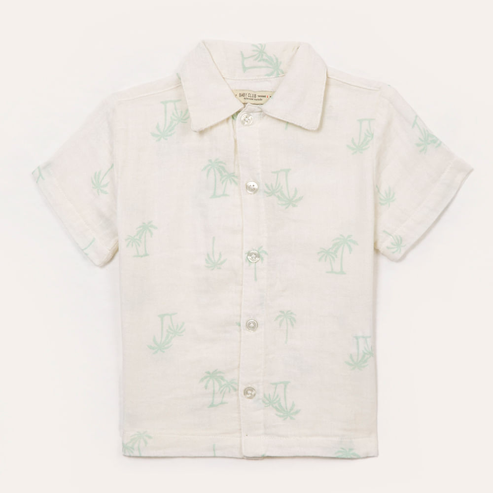 Camisa infantil de algodão coqueiro manga curta off white Camisa infantil de algodão coqueiro manga curta off white