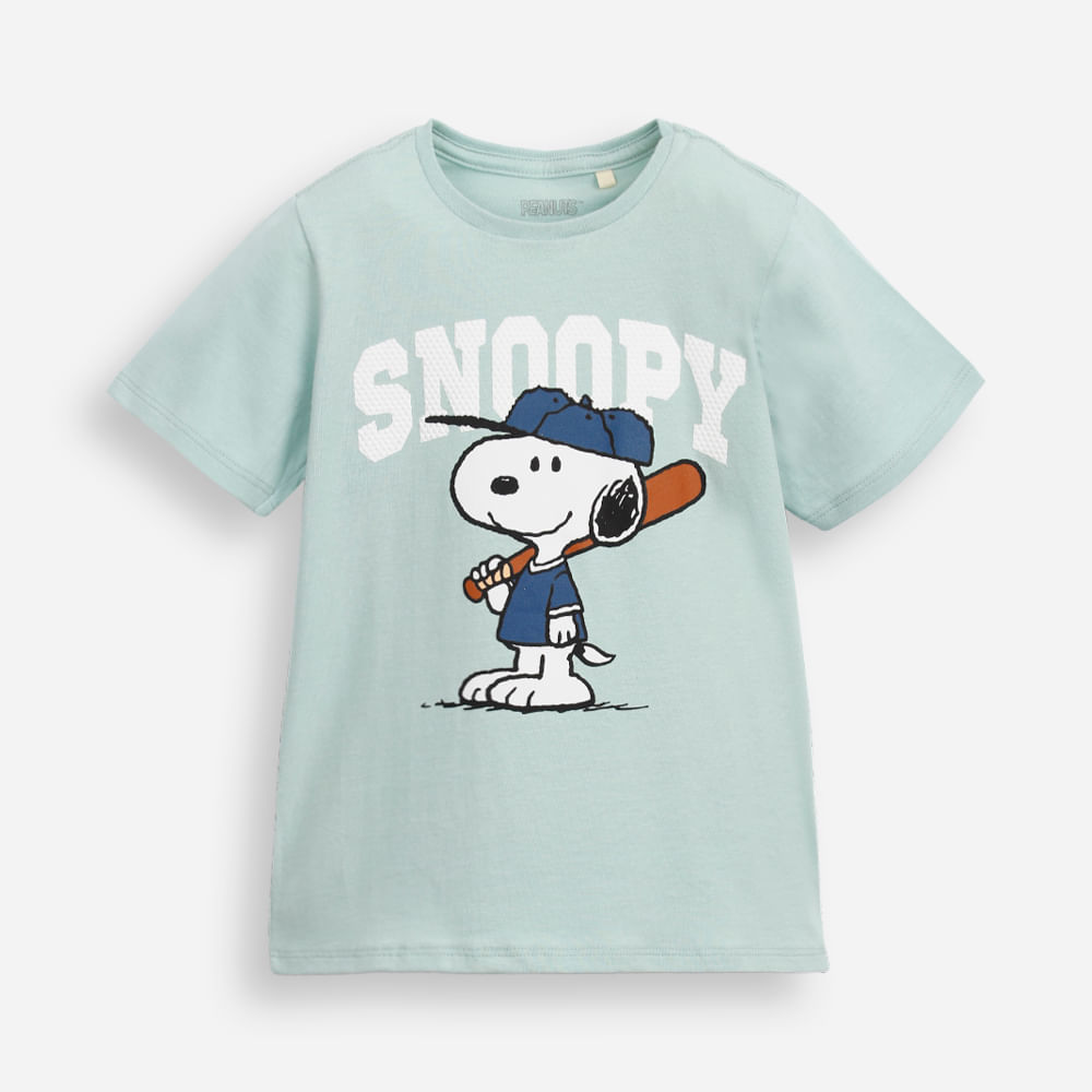 Camiseta de algodão infantil texturizada snoopy verde Camiseta de algodão infantil texturizada snoopy verde