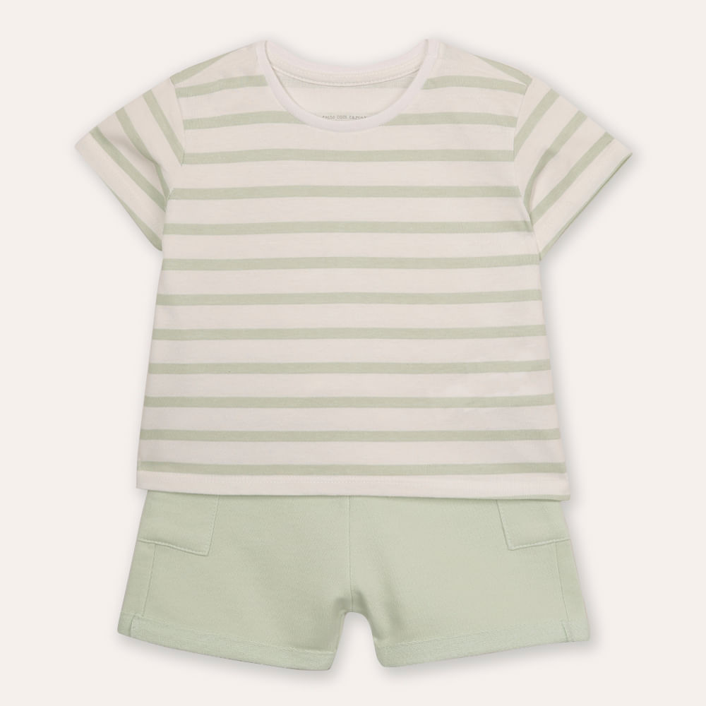 Conjunto infantil de algodão listrado verde Conjunto infantil de algodão listrado verde