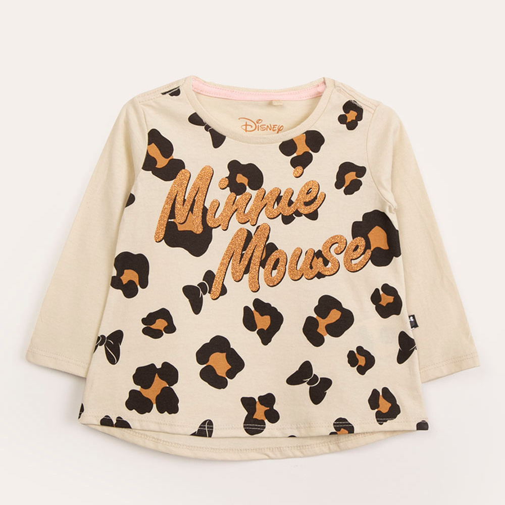Camiseta infantil manga longa minnie mouse bege