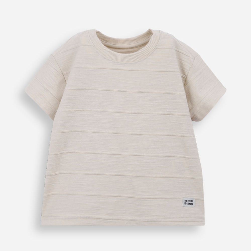 Camiseta infantil de algodão texturizada bege Camiseta infantil de algodão texturizada bege