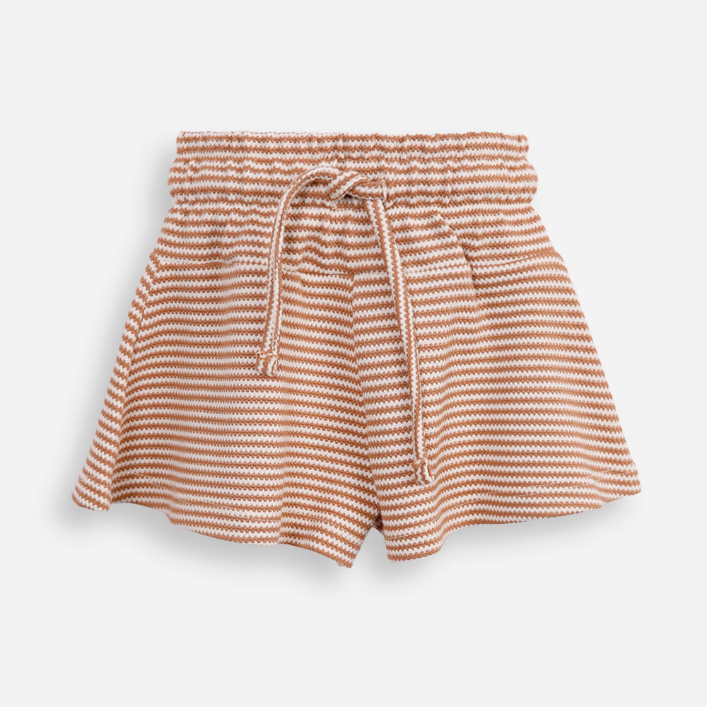 Short evasê infantil listrado bege