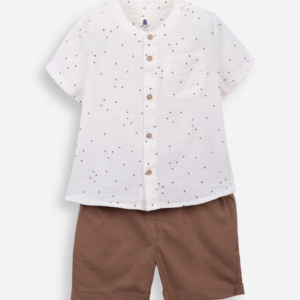 Conjunto curto infantil de algodão geométrico off white Conjunto curto infantil de algodão geométrico off white