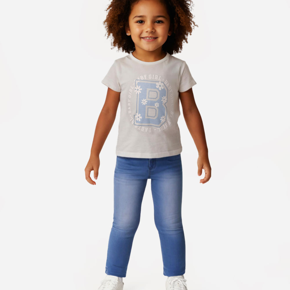 Camiseta de algodão infantil manga curta floral off white Camiseta de algodão infantil manga curta floral off white