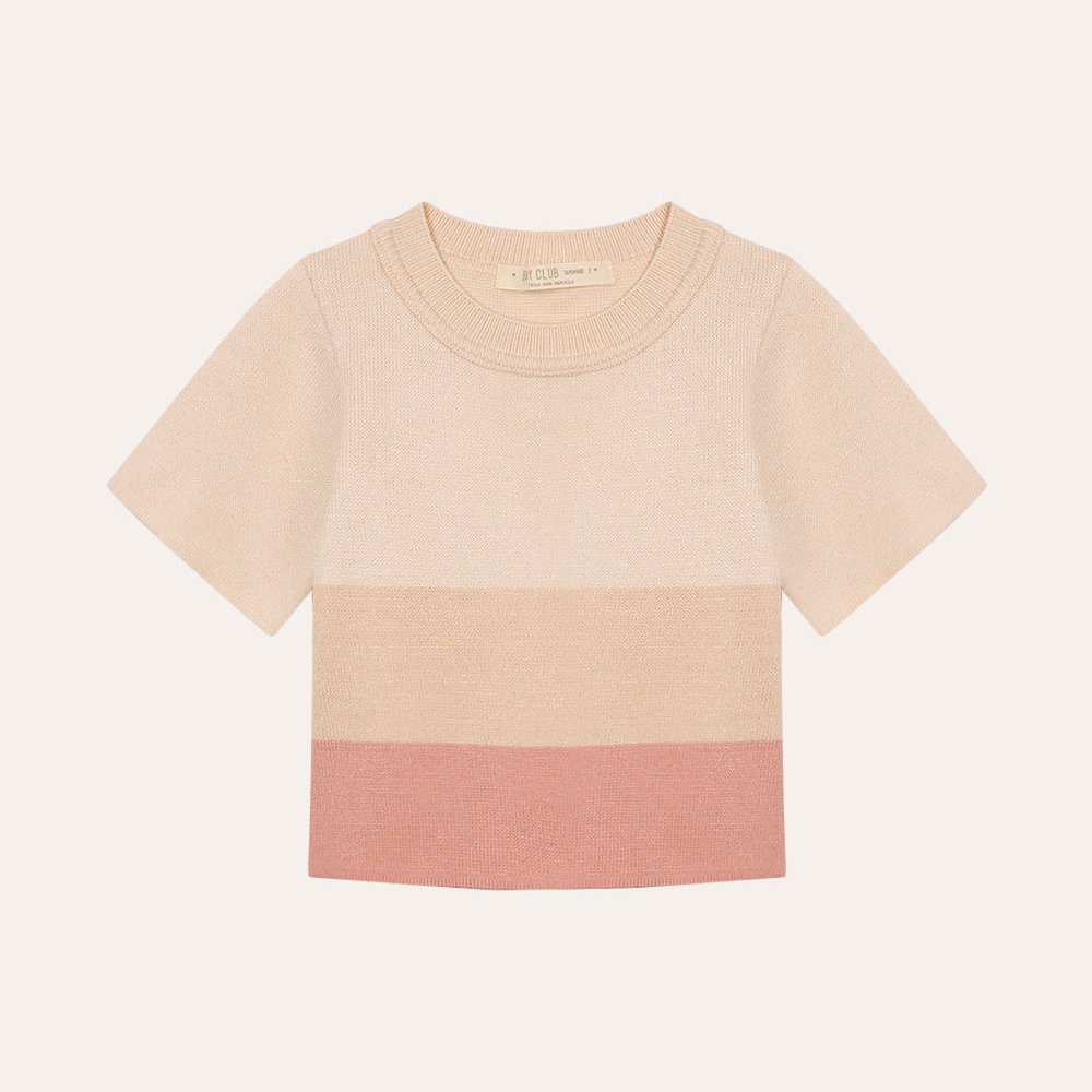Camiseta de tricot infantil manga curta listrada colorida Camiseta de tricot infantil manga curta listrada colorida