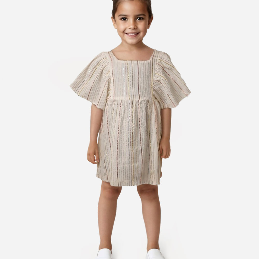 Bata infantil de algodão com lurex listrada off white Bata infantil de algodão com lurex listrada off white