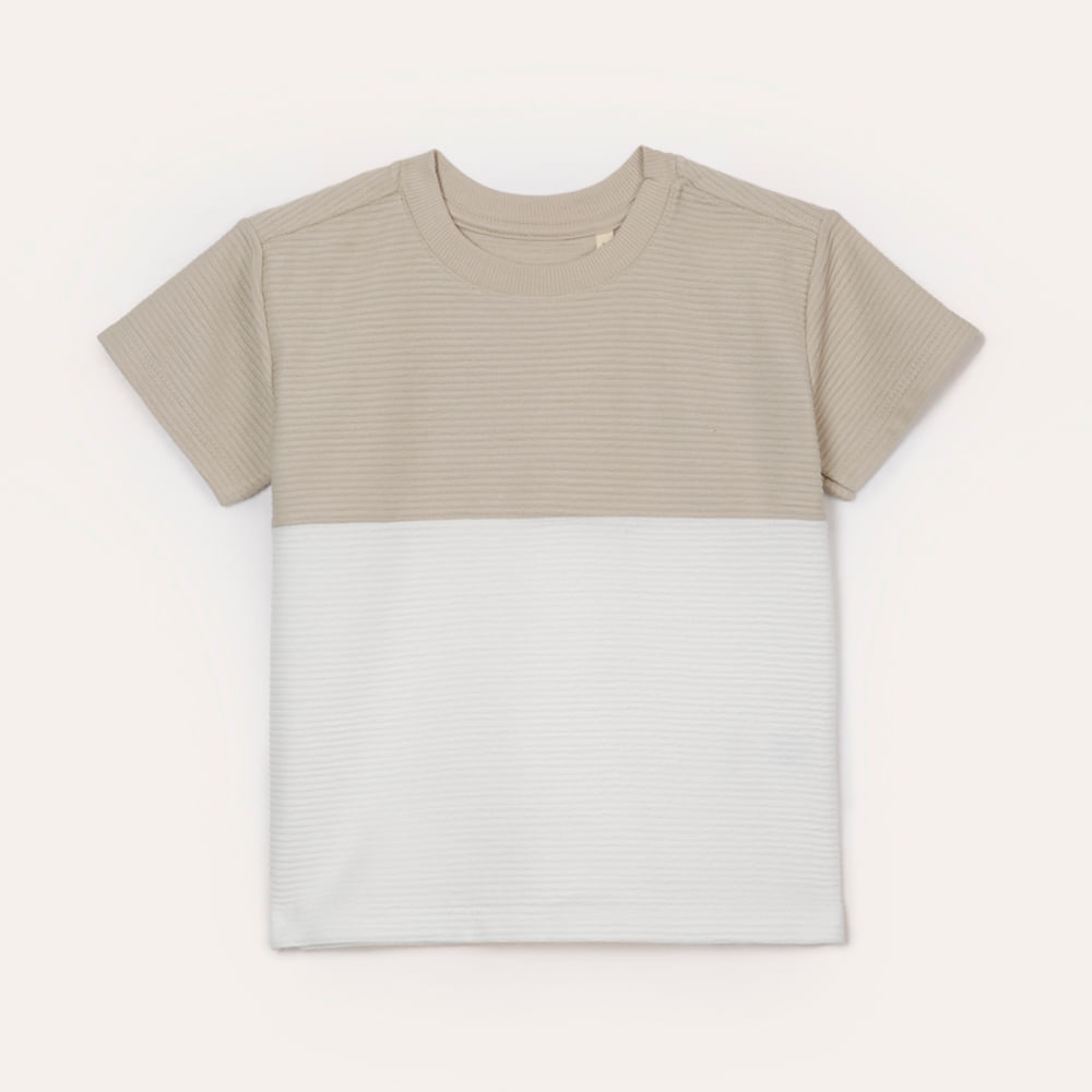 Camiseta infantil texturizada bicolor bege Camiseta infantil texturizada bicolor bege