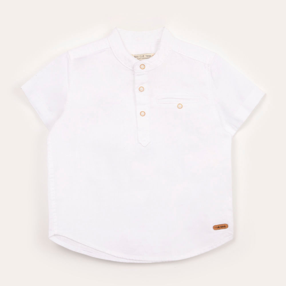 Camisa infantil manga curta gola padre com bolso off white Camisa infantil manga curta gola padre com bolso off white