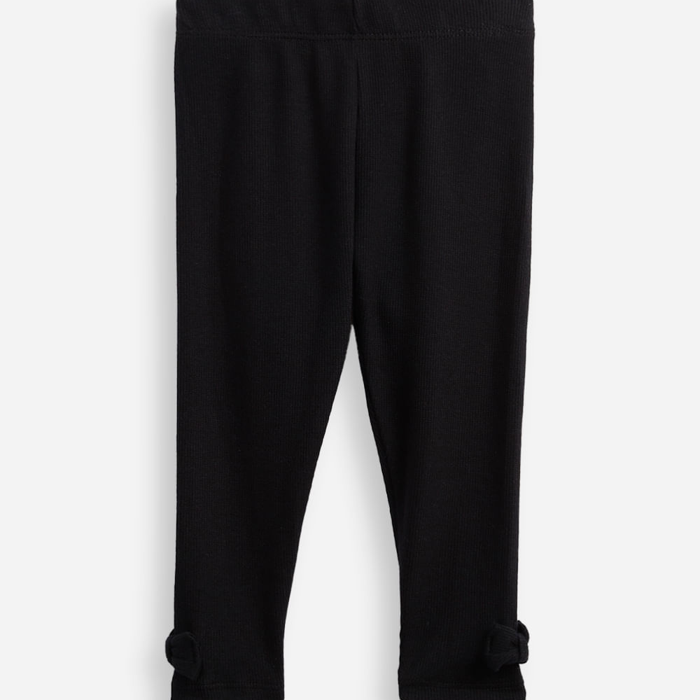 Calça legging infantil de algodão com laços canelada preta Calça legging infantil de algodão com laços canelada preta