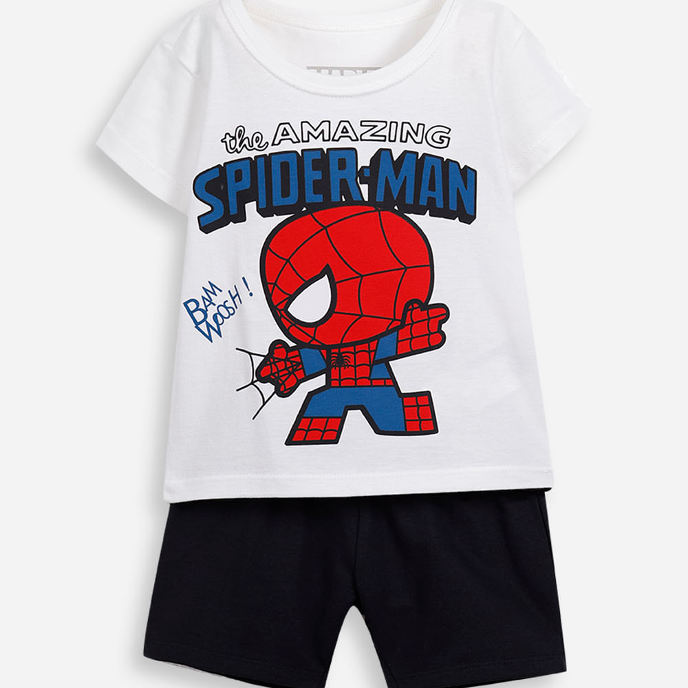Conjunto curto infantil de algodão homem aranha off white Conjunto curto infantil de algodão homem aranha off white