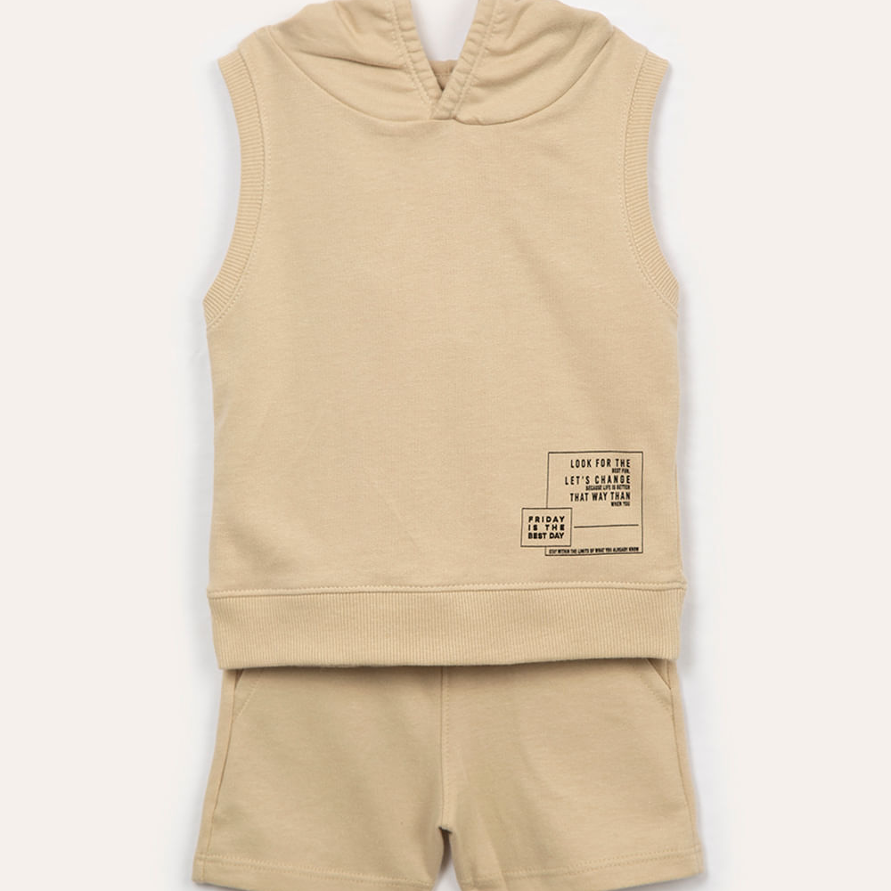 Conjunto infantil de moletom regata com capuz bege Conjunto infantil de moletom regata com capuz bege