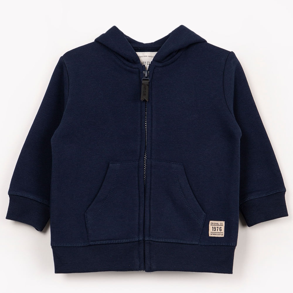 Blusão infantil de moletom com capuz e bolso azul marinho - azul marinho Blusão infantil de moletom com capuz e bolso azul marinho - azul marinho