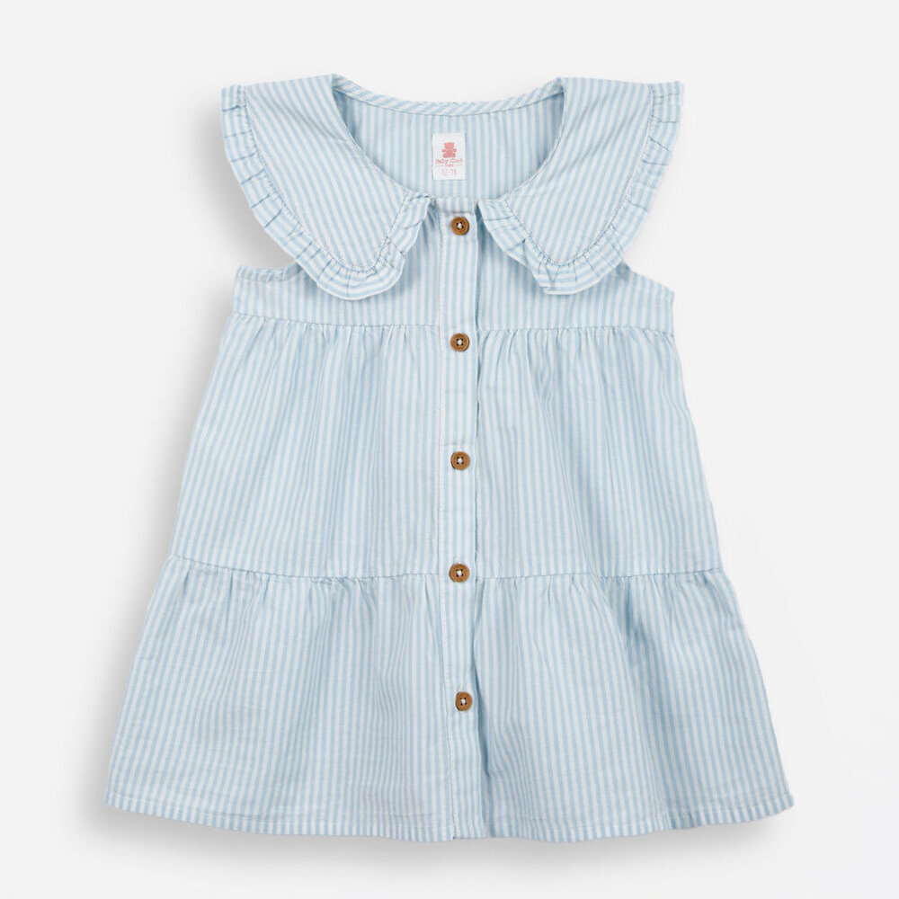 Vestido infantil de algodão listrado azul