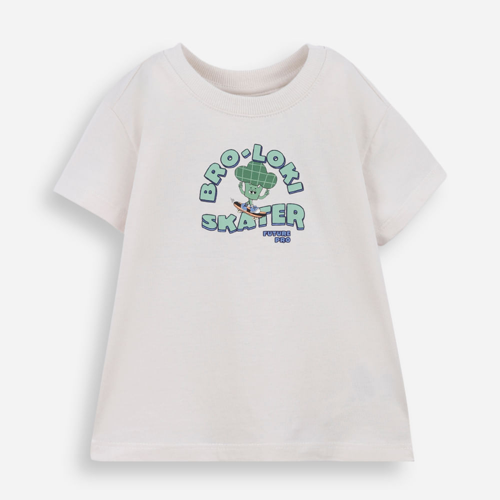 Camiseta infantil de algodão brócolis bege Camiseta infantil de algodão brócolis bege