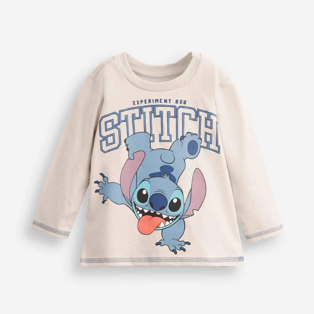 Camiseta infantil de algodão manga longa stitch cinza Camiseta infantil de algodão manga longa stitch cinza