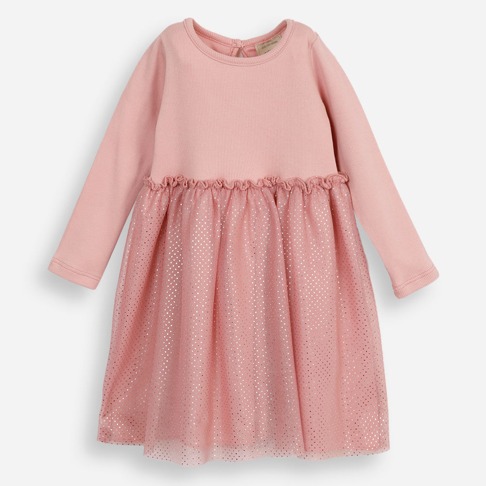Vestido infantil saia tule poá rosa Vestido infantil saia tule poá rosa