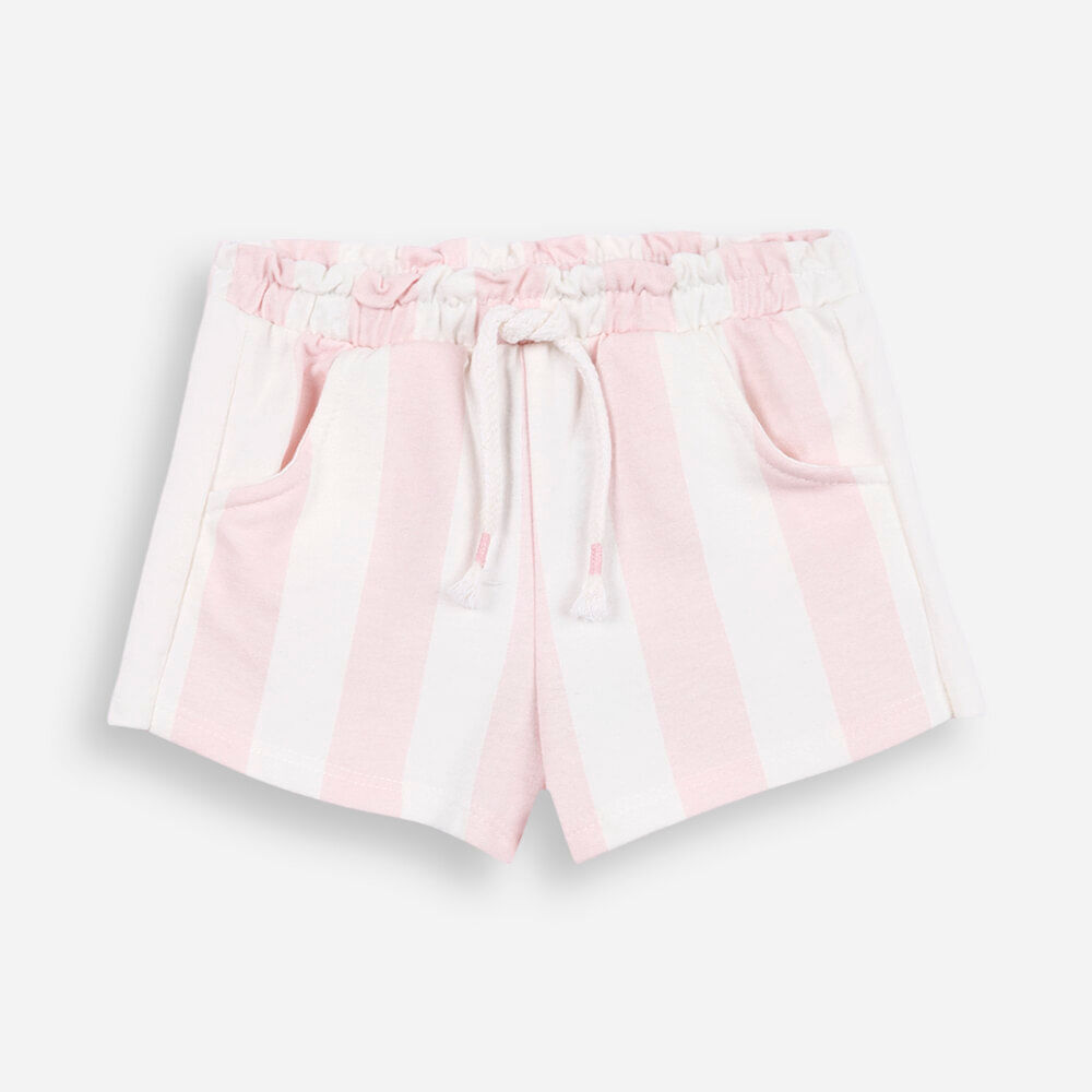 Short infantil de moletom listrado rosa Short infantil de moletom listrado rosa