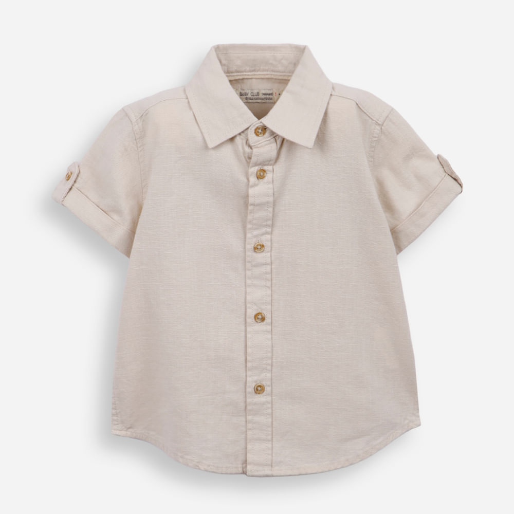 Camisa infantil de algodão manga curta bege Camisa infantil de algodão manga curta bege